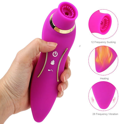 2 In 1 Heating Nipple Sucker Vibrator Dildo Vagina Stimulation Vibrating Strong Suction Dual Head Clitoris Sex Toys for Woman