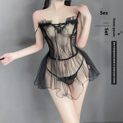 C&S Sexy Lingerie Lace See-through Bow Suspenders Nightdress Uniform Suit Cospaly SL01