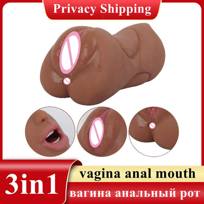 ของเล่นทางเพศ3 in 1สำหรับผู้ชาย2สีสมจริงคอลึกเครื่องสำเร็จความใคร่ด้วยซิลิโคนช่องคลอดเทียมทางปากทวารหนักเซ็กซ์ทอยกาม