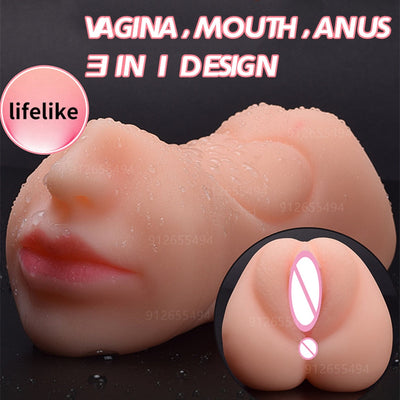 ของเล่นทางเพศ3 in 1สำหรับผู้ชาย2สีสมจริงคอลึกเครื่องสำเร็จความใคร่ด้วยซิลิโคนช่องคลอดเทียมทางปากทวารหนักเซ็กซ์ทอยกาม