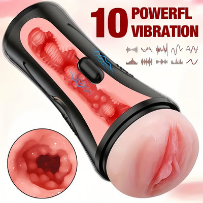 Realistic Vibration Male Masturbation Toy] Battery-Powered 7.5 Inch Realistic Texture Vagina Male Masturbation Toy, 10 Powerful Vibration Settings, Squeezeable Pocket-Sized, with Rechargeable Lithium Battery, for Men