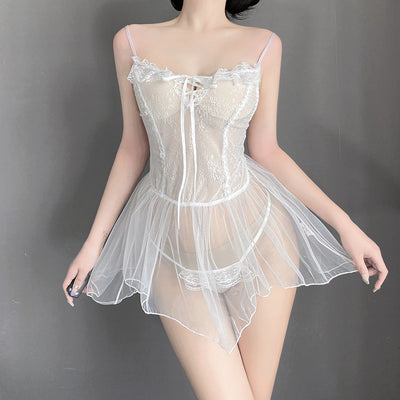 C&S Sexy Lingerie Lace See-through Bow Suspenders Nightdress Uniform Suit Cospaly SL01