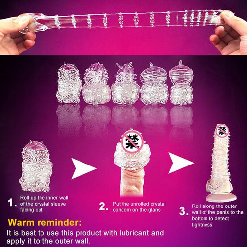 5pcs/set TPE Penis Sleeve Delay Time Crystal Cock Rings Reusable Condom Penis Extension Penis Rings Adult Sex Toys for Men